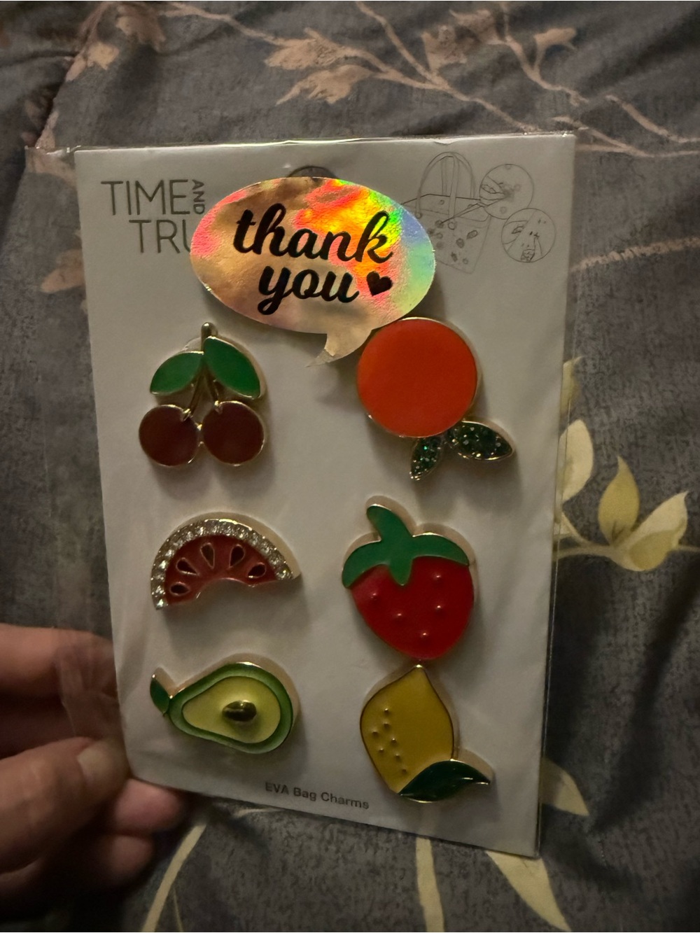 Time and Tru Kids Fruit Bag Charms - Red, Orange, Yellow, Green